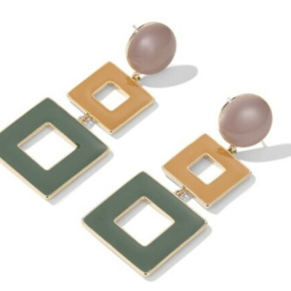 Dangle Stub Geometric Earrings Double Square